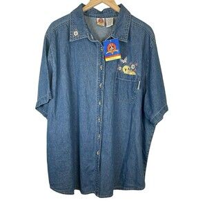 Warner Bro Looney-Tunes 1998 Chambray Embroidered Denim Button Up Shirt 26W/28W